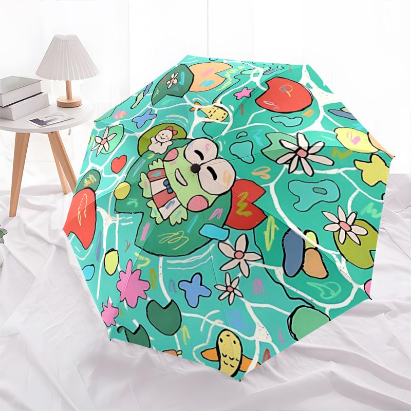 

1pc Automatic Opening/Closing Umbrella with Cute Kawaii Frog Design - Portable Folding Design, 8-Bone Iron Frame, Outdoor Use, Perfect Gift for Fans,