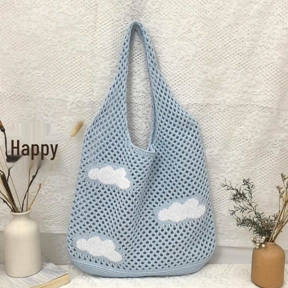 

Women s Large-Capacity Knitted Mesh Beach Shoulder Bag for Summer Vacation светло-синий