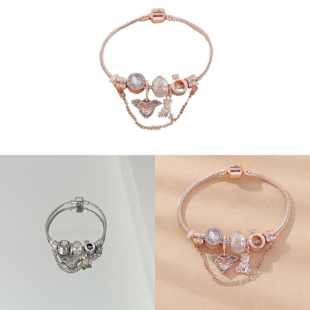 Bear Charm Bracelet With Crown Crystal Beads For Unisex Fashion Jewelry