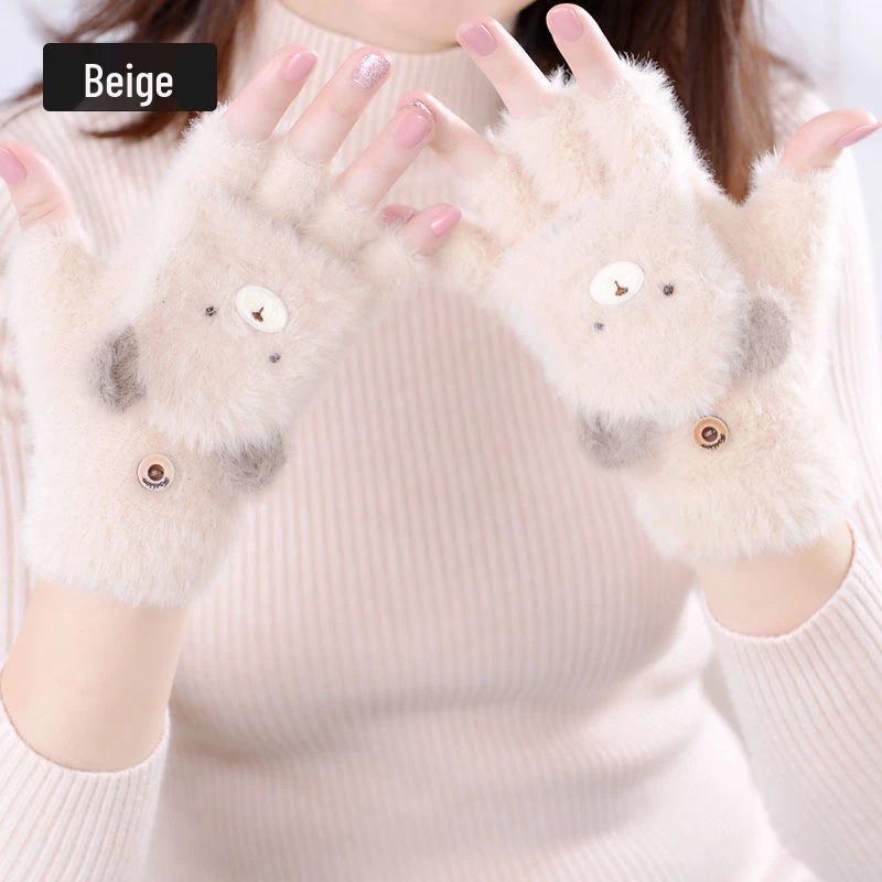 Women's Cute Little Bear Half-Finger Gloves - Autumn/Winter Warm Gloves