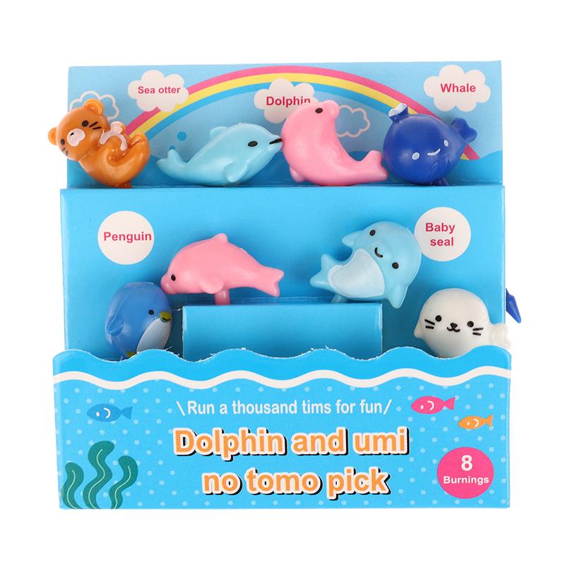 8Pcs/Set Cute Dolphin Fruit Fork Kids Snack Dessert Decoration Forks Toothpick Lunch Salad Decoration Cake Picks