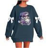 Ladies' Christmas Printed Bow Round Neck Long Sleeved Loose Pullover Sweater Sweatshirt Top
