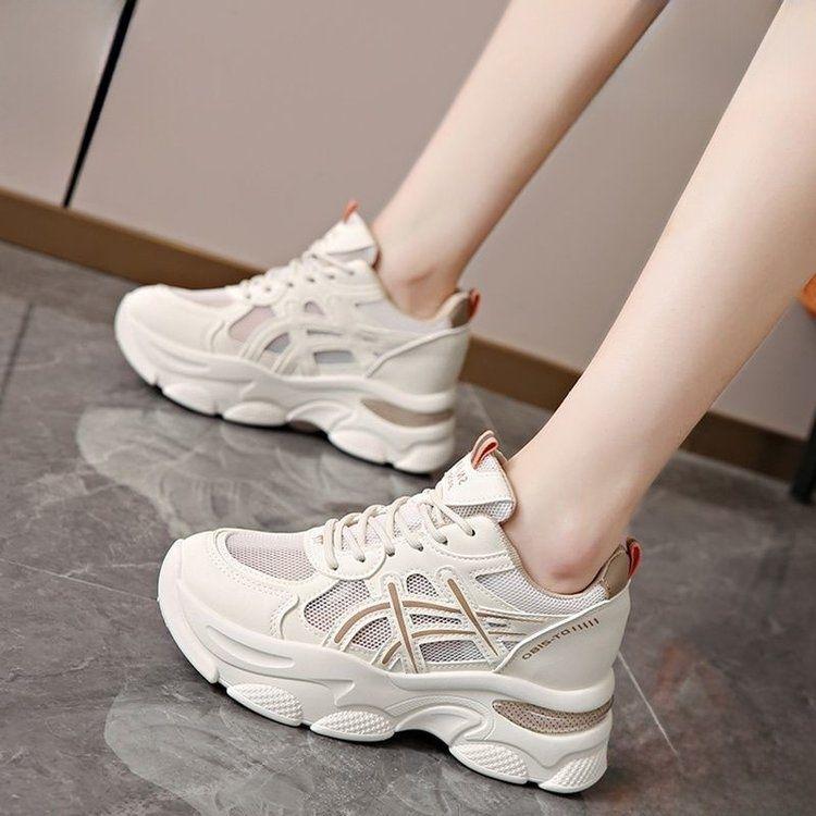 

Thick-soled dad shoes women s 2025 new breathable little white shoes mesh non-slip and wear-resistant small lightweight casual women s shoes 40 бежевый