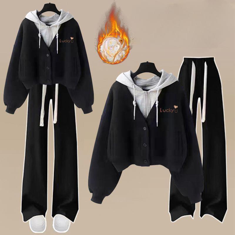 

Весенне-осенне-зимний модный костюм женский, худи с имитацией двух частей, спортивная одежда, брюки, костюм из двух предметов M