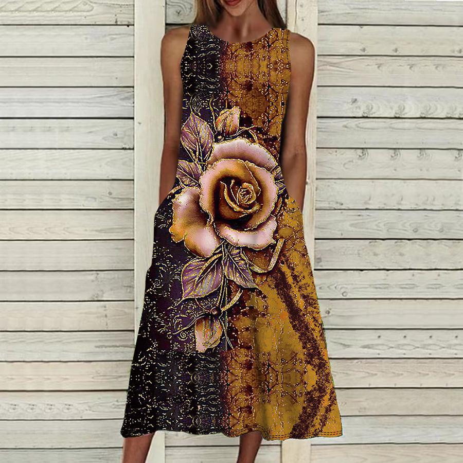 

Летнее модное сексуальное платье без рукавов, мягкое повседневное платье с 3D позолоченным цветочным принтом, платье на бретельках без рукавов, летнее платье на подтяжках 8XL жёлтый