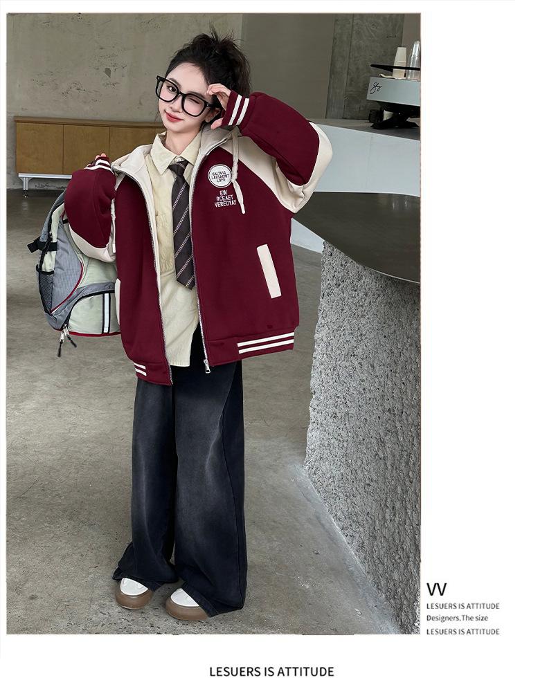 Girls' Winter Casual Coat 2025: Trendy Zip-Up with Round Logo, Thickened for Warmth