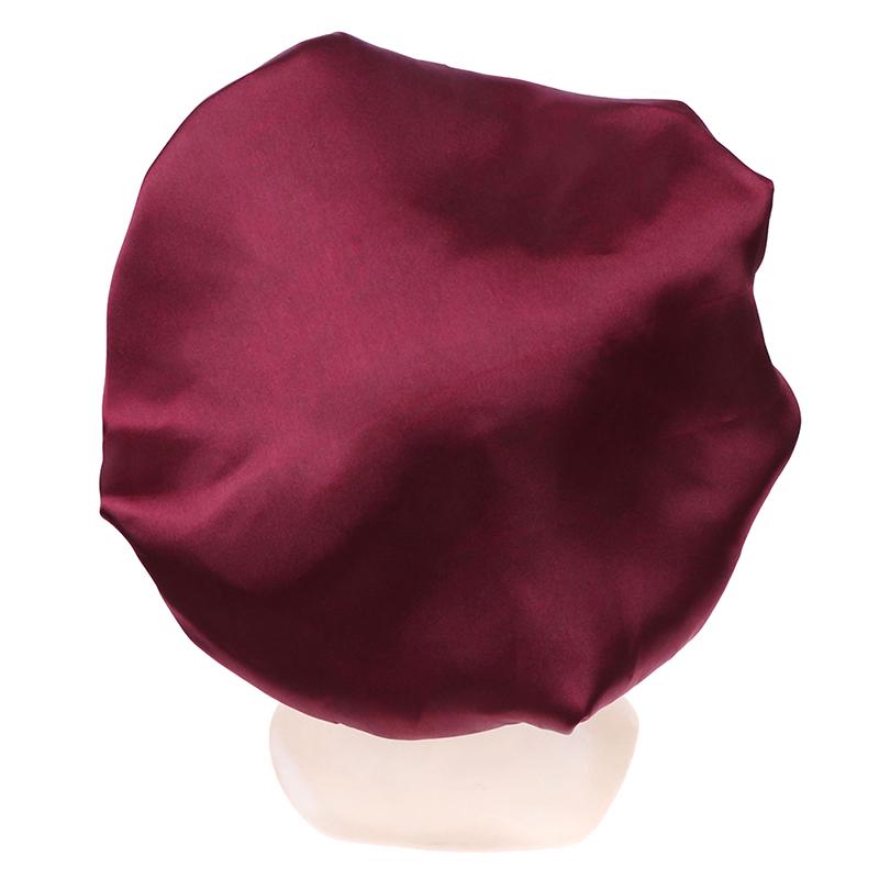 58Cm Solid Color Women Satin Bonnet Cap Night Sleep Hat Adjust Shower Caps