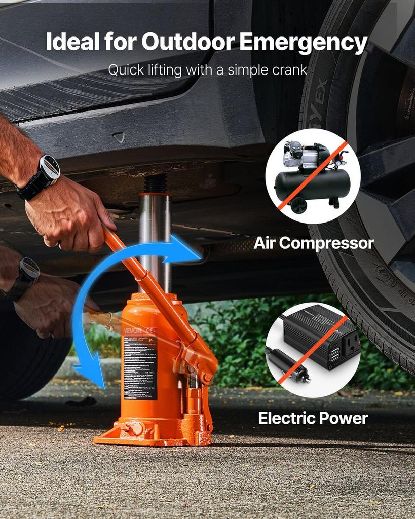 Hydraulic Bottle Jack, 20 Ton (44092 Lbs) Load Capacity, 225-435 Mm Lifting Range, Heavy Duty Welded Bottle Jack for Car, SUV, Pickup, Auto Repair,