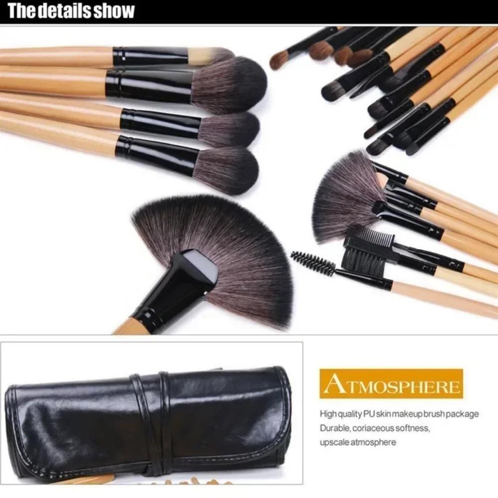 24 Pcs Female Professional Makeup Sets Cosmetics Brushes With Leather Bag Lip Brush Eye Shadow Brush Makeup Tools