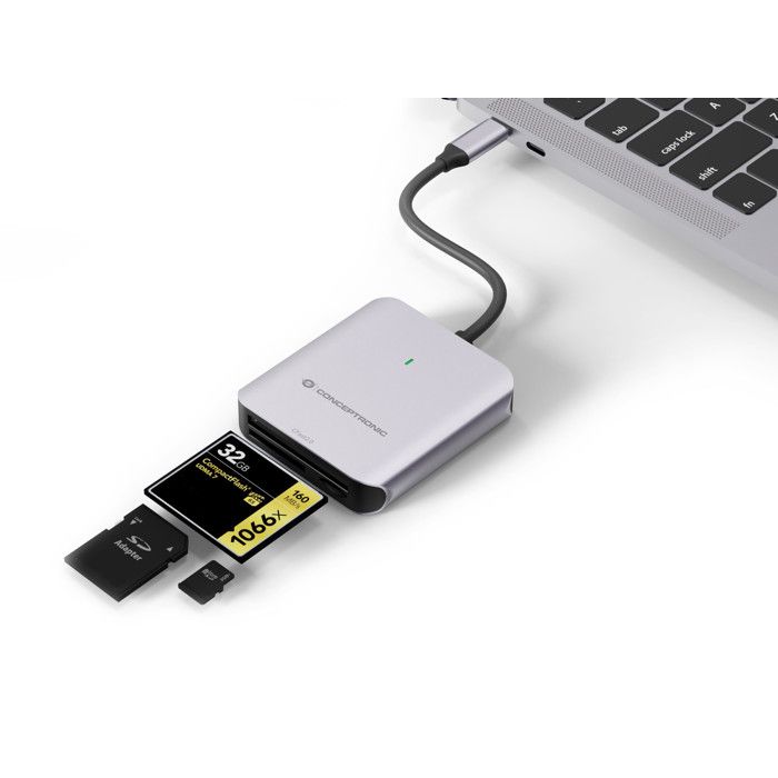 Conceptronic BIAN09G Card Reader USB 3.2 Gen 2 Type-C Grey Aluminium Multi-Card