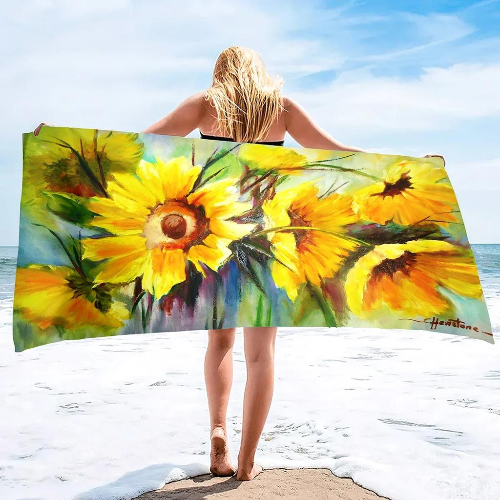 Microfiber Sunflowers Beach Towel,Flower Sunset Beach Towels Oversized, Super Soft Quick Dry Sand Free Lightweight Pool Towels