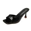 Skinny feet white nude high heels women's 2025 summer new retro square head thin heel sandals one-word cool slippers