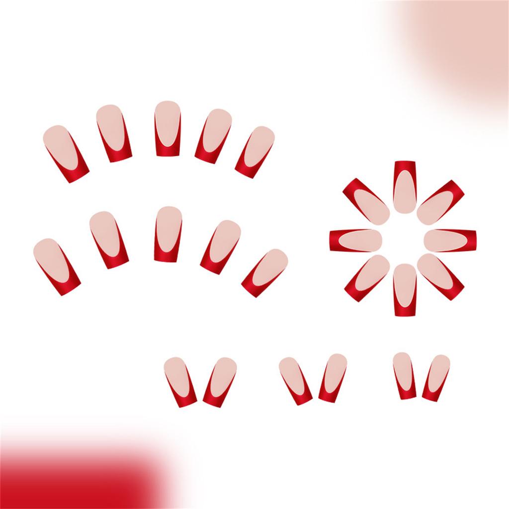 24x French Tip Full Cover False Nail Fashion Press On Nail Long Square Stick On Nail Glossy Acrylic Nail for Daily