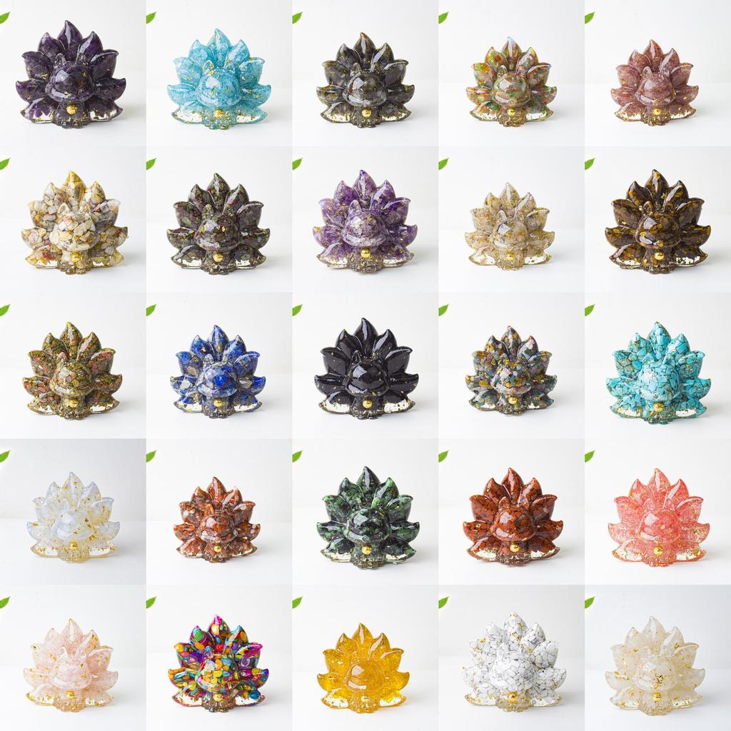Mythical Creature Resin Crystal Nine Tailed Fox Ornament For Tabletop Decor Gift
