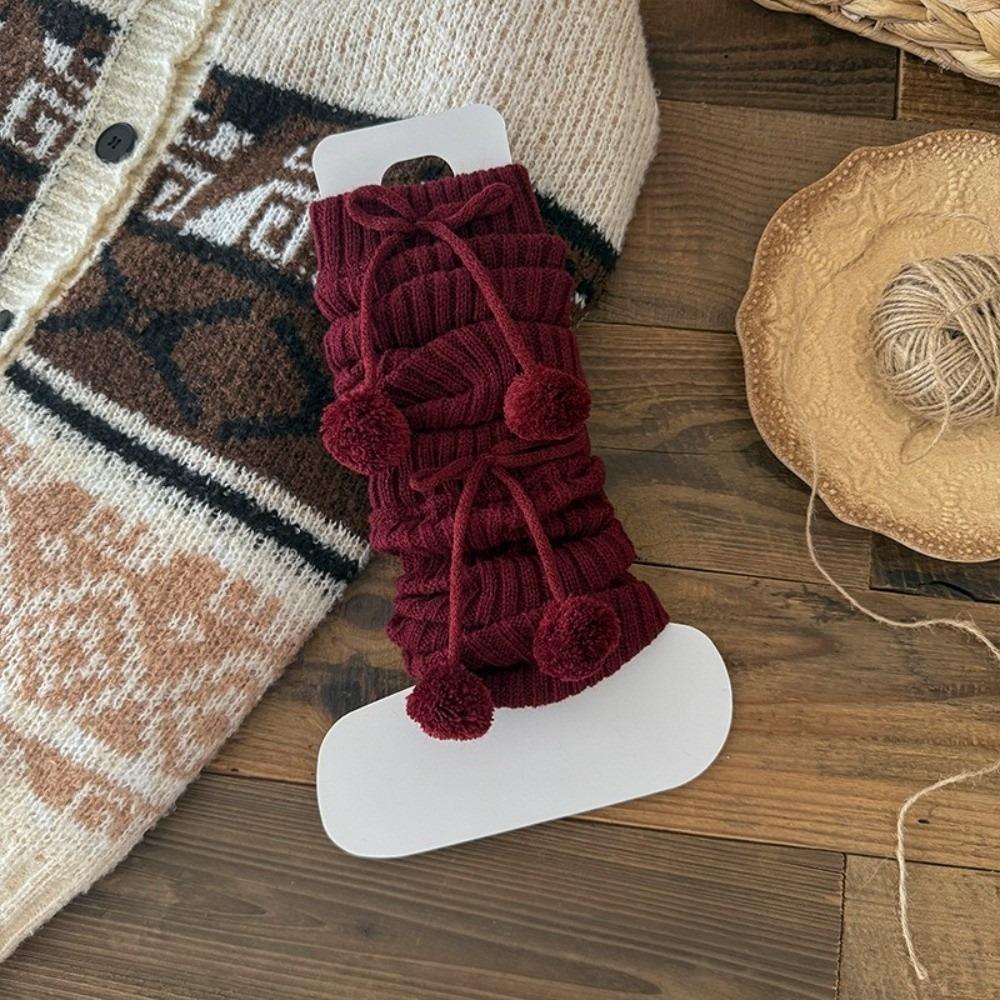 

Однотонные гетры вязаные с бантом гольфы средней длины новые чехлы для ботинок осень и зима вино красного