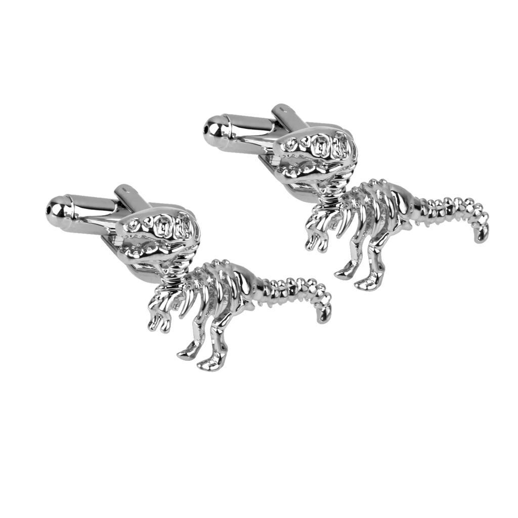2 Pcs Men's Silver Tyrannosaurs Rex Shape Cufflinks Shirt Cuff Links Wedding