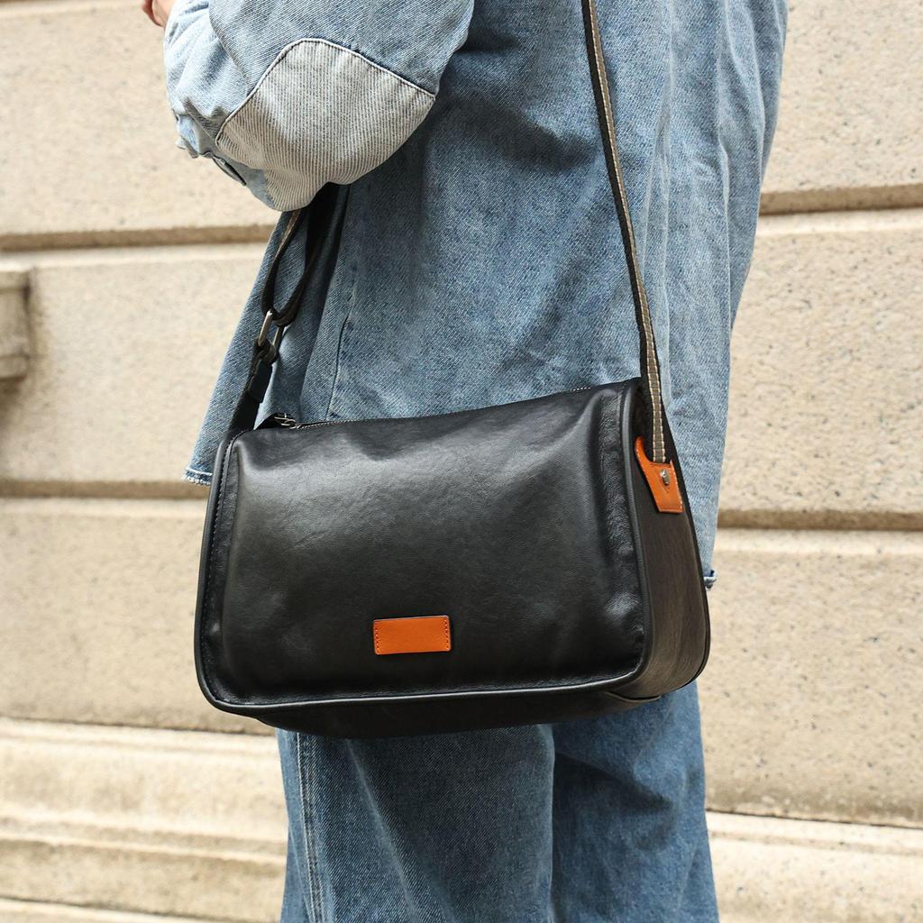 Bolsa Transversal Mensageiro Masculina de Couro Genuíno Crazy Horse