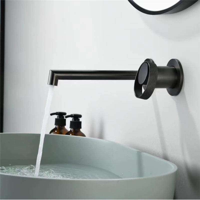 Tuqiu Brushed Gold Bathroom Faucet In-Wall Gray Concealed Basin Faucet Hot and Cold Black Bathroom Sink Tap Basin Mixer Tap Set