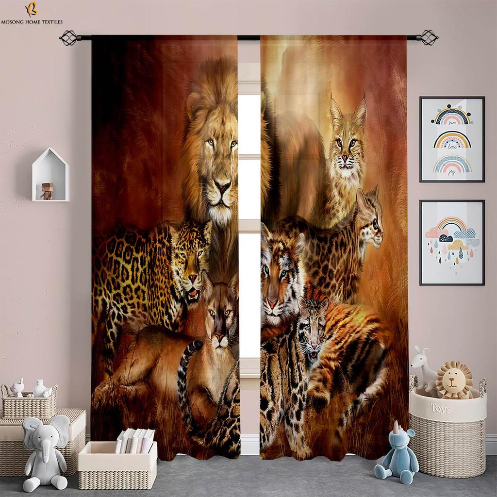 Tiger Lion Animal 3d Printing Curtains 100% Polyester Rod Pocket Curtains Living Room Study Kitchen Bedroom Decorative Curtains