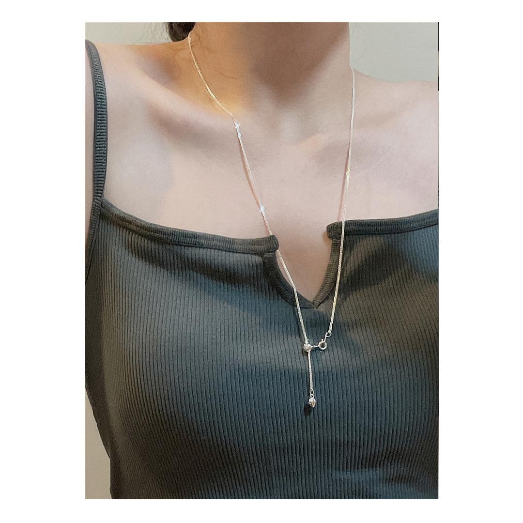 925 Sterling Silver Extention Tassel Heart Choker Chain Necklaces for Girls Party Jewelry 60cm