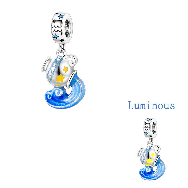Original Copper Charms Luminous Zodiac Signs Beads Pendants For Women Fit Original Bracelet Necklace Diy Gift