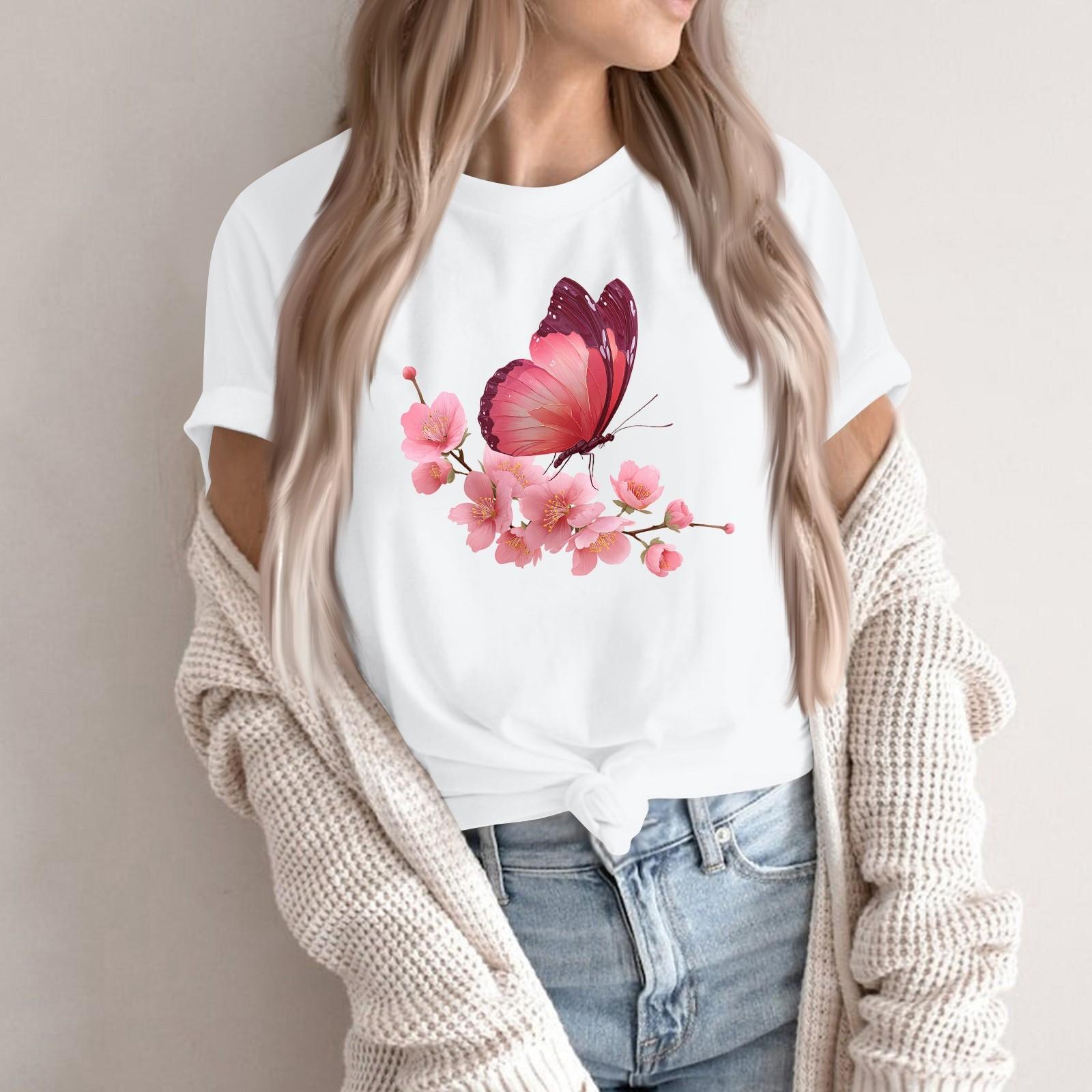 

Women s Fashion Casual Printed Round Neck Short Sleeved Pullover T-Shirt Top XL білий