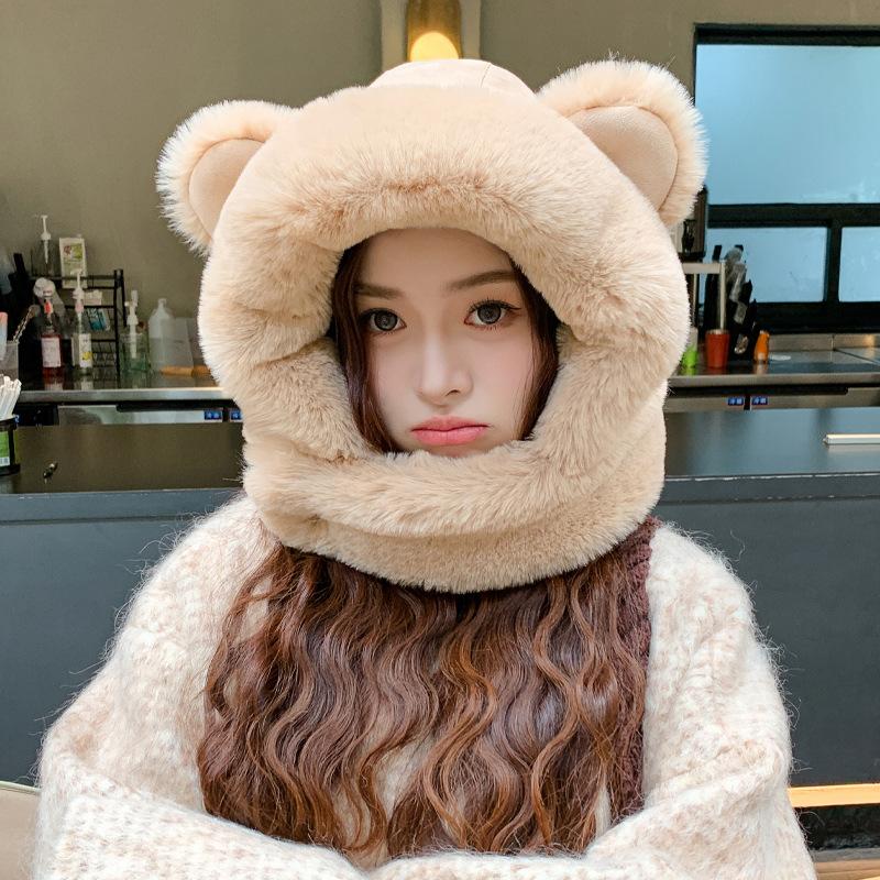 

2-в-1 шапка и шарф, шарф-ушанка, симпатичная плюшевая шапка-шарф с ушками, интегрированная защита ушей, ветрозащитная шапка-шарф для женщин