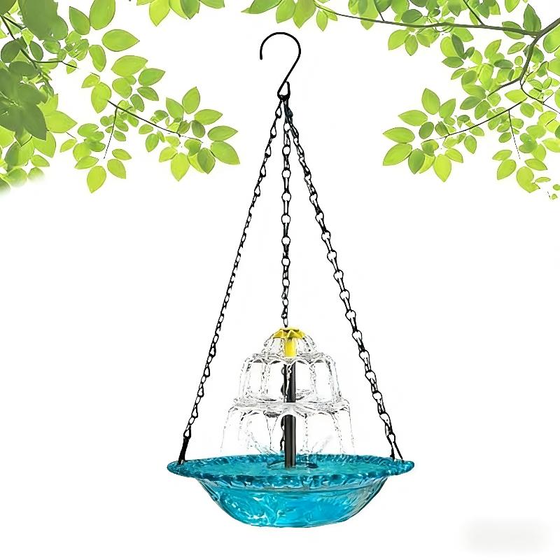 Solar Cascade Hanging Bird Bath Fountain, Outdoor Hanging Bird Bath With Solar Fountain, Large Humming Bird Baths Are Suitable