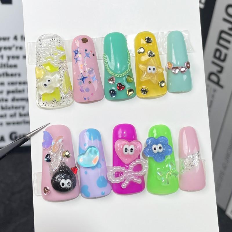 Cute Cartoon Duckbill Shape Press-On Nails With Heart Bow Design Thin Adhesive Nail Tips Women Girls