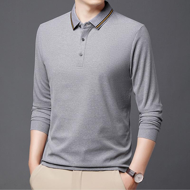 Рубашка поло мужская с длинным рукавом повседневная новая осенняя свободная полосатая — фото 7