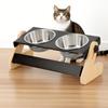 Iron and Wood Combination Dog Bowls for Medium Dogs Pets Food Bowl Stand with Stainless Steel Food Bowls for Cats & Dogs