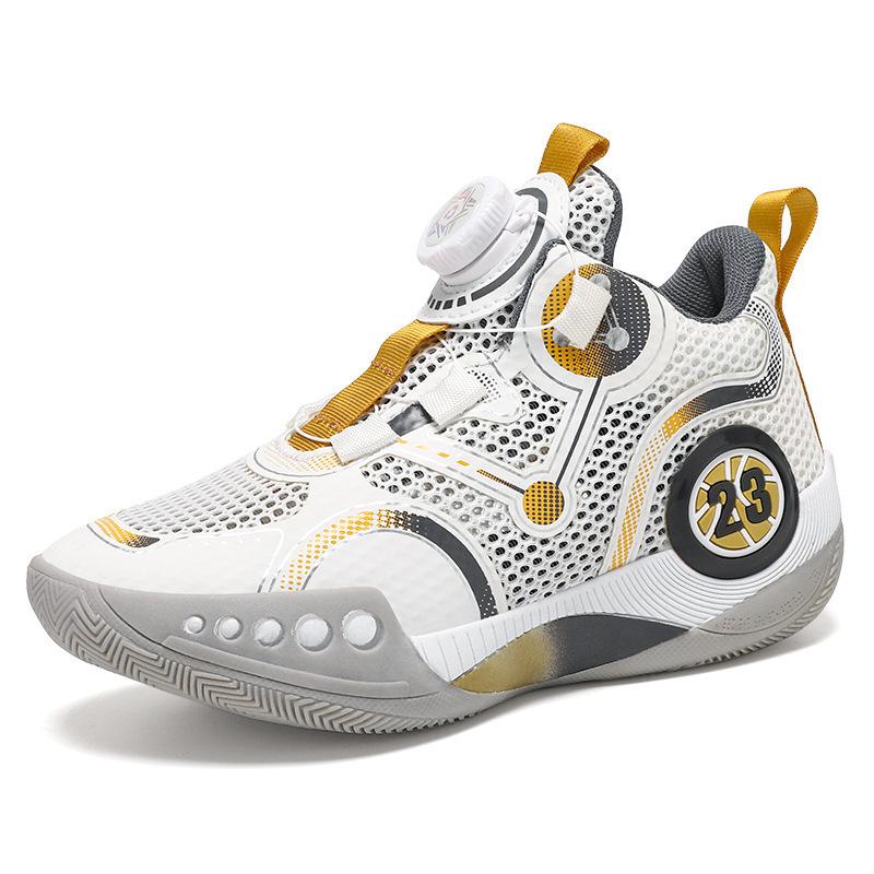 Boys Shoes Sports Mesh Shoes Rotating Button Youth Breathable Mesh Shock Absorption Children's Basketball Shoes Students