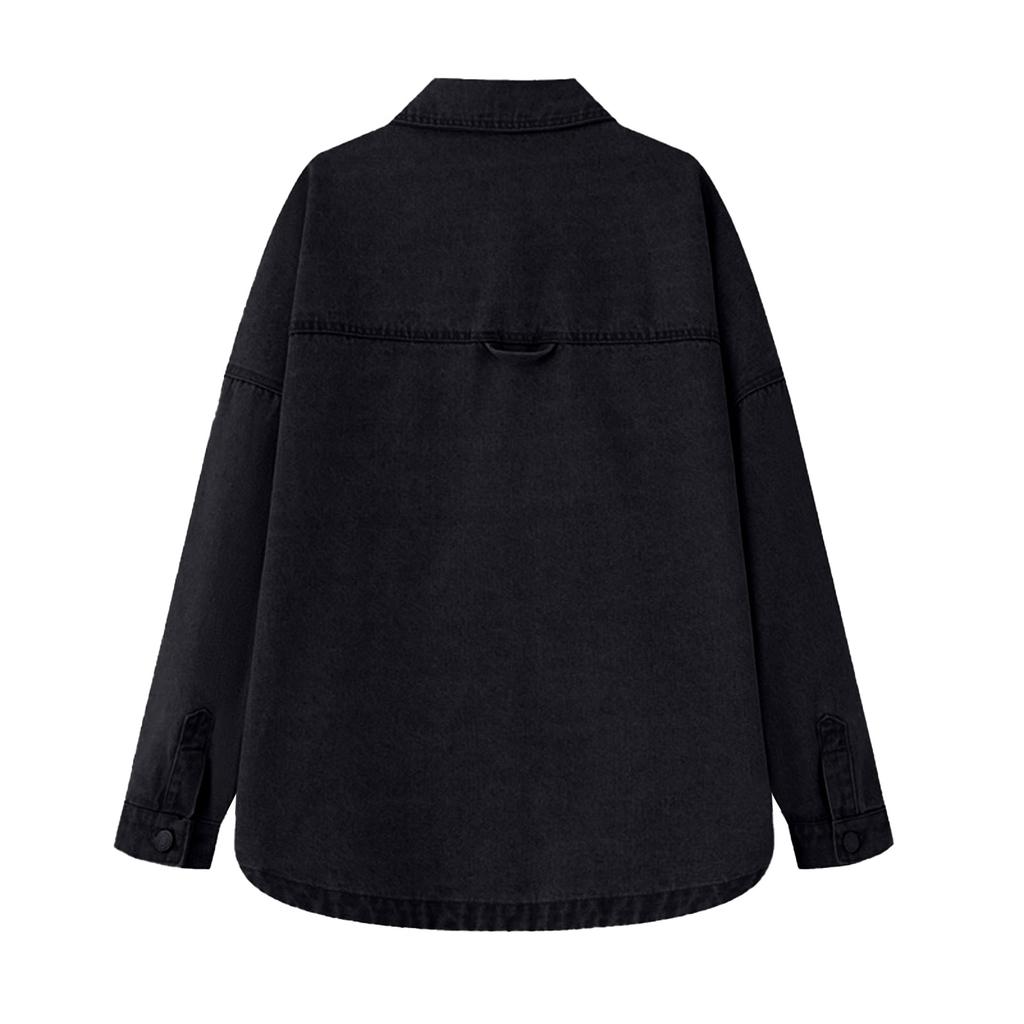 Women's Fashion Retro Loose Casual Large Pocket Denim Shirt Jacket