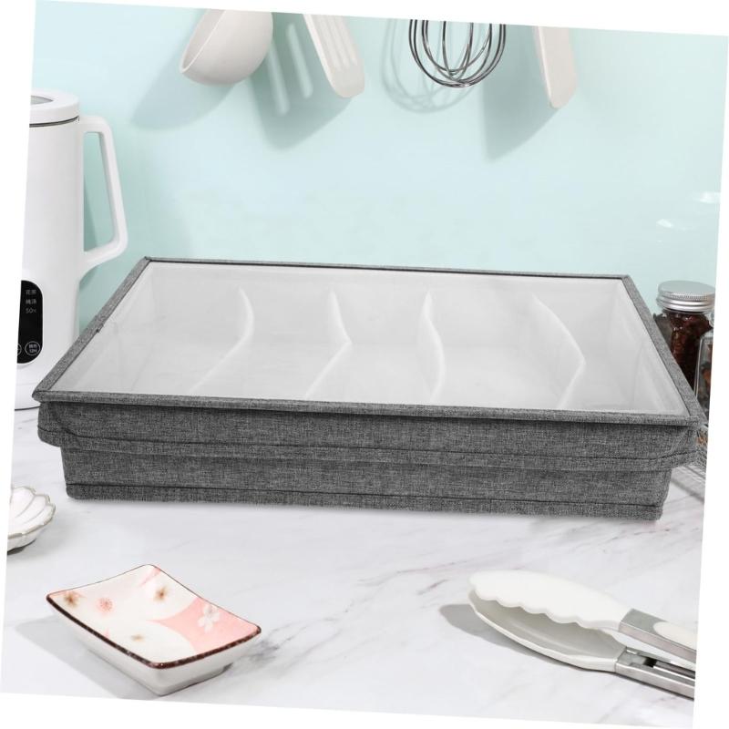 Kitchen Storage Box With Removable Cover Reinforced Handles Stackable Design For Cutlery Office Supplies Jewelry Organizing