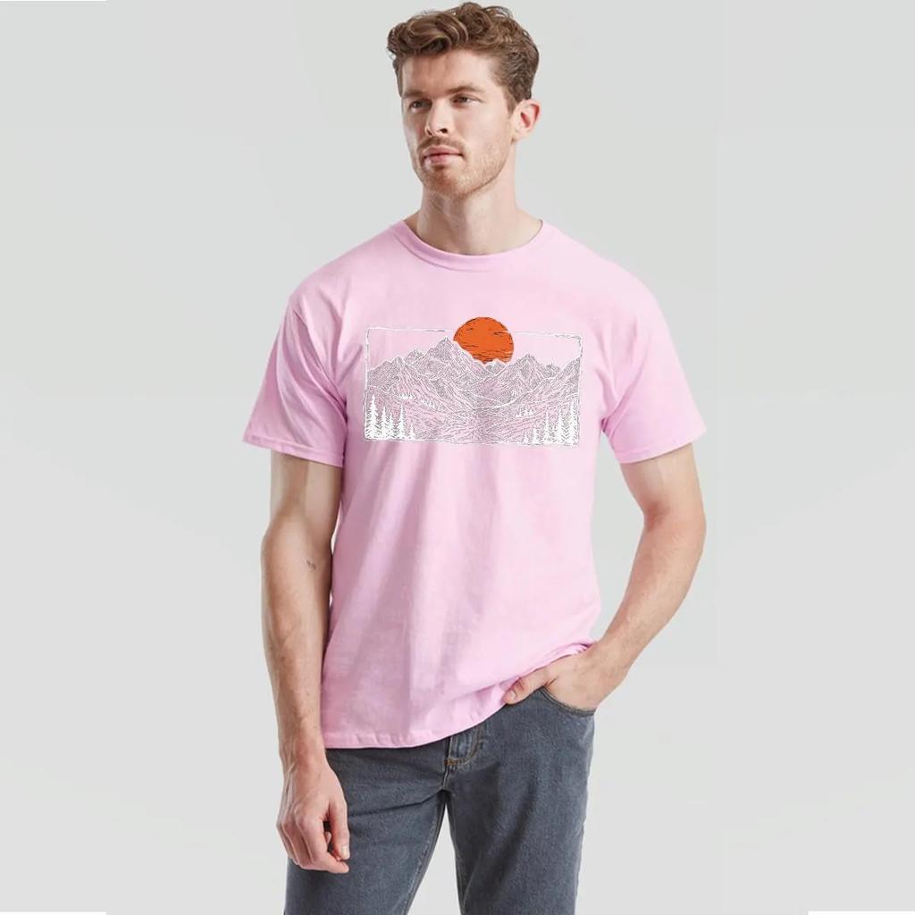 Outdoor Sports Casual Fashionable Unisexs Mountain View Tshirt Retro Woodcut Pattern Tshirt Gift For Nature Lovers