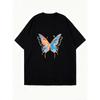 Übergroßes T-Shirt-Kleid Schwarz Bunter Schmetterlingsdruck Lässige Kleidung Für Frauen Sommer-Outfit Streetwear Mode Trendiger Look