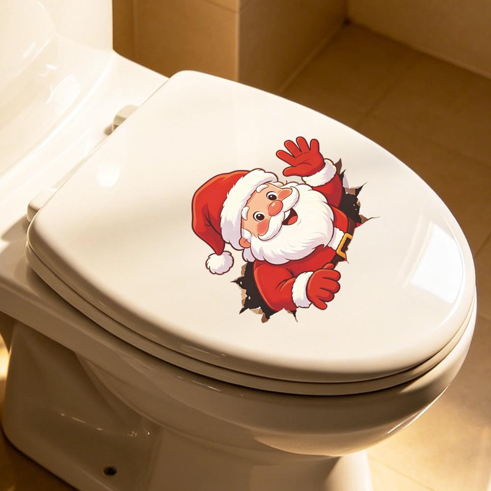 Christmas Creative Hole-themed Santa Claus Bathroom and Toilet Decoration Stickers for The Bathroom and Toilet Area