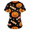 Women's Halloween Print Loose V-Neck Short Sleeve Pocket Uniform Top Scrub Costume Cosplay for Adult Women