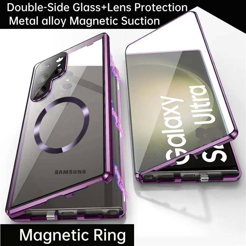 Hülle für Samsung Galaxy S21 S22 S23 Ultra, mit doppelseitigen magnetischen gehärteten Glas-Hüllen, Magsafe, magnetische Adsorption Metall-Bumper-Abdeckung