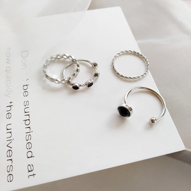 Korean-Style Adjustable Ring Set for Women: Chic Open and Chain Designs
