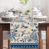Blue and White Porcelain Floral Birds Linen Table Runner Party Decor Farmhouse Kitchen Dining Table Runner Wedding Decorations