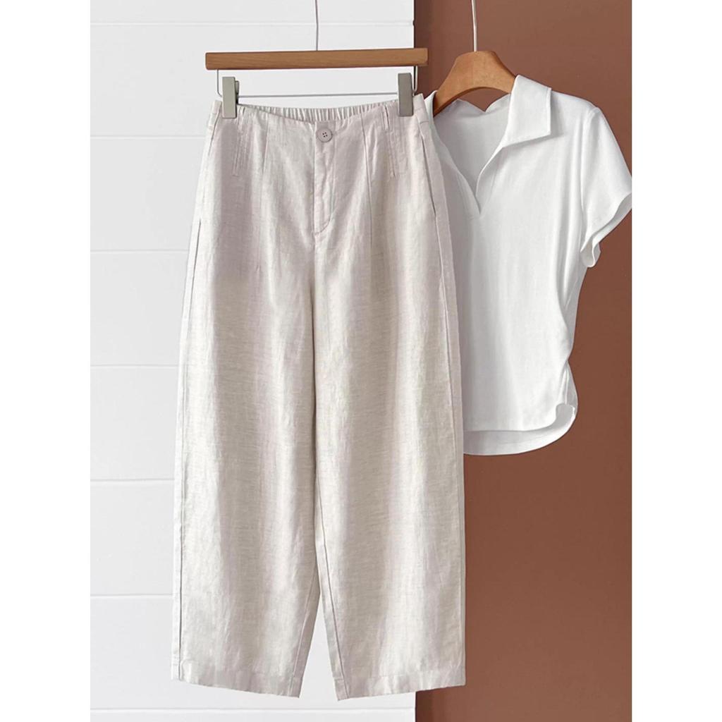 Tencel Linen Women's Wide-Leg Casual Pants - Summer 2026 Style, Lightweight, Loose Fit, Slimming, Nine-Tenths Length