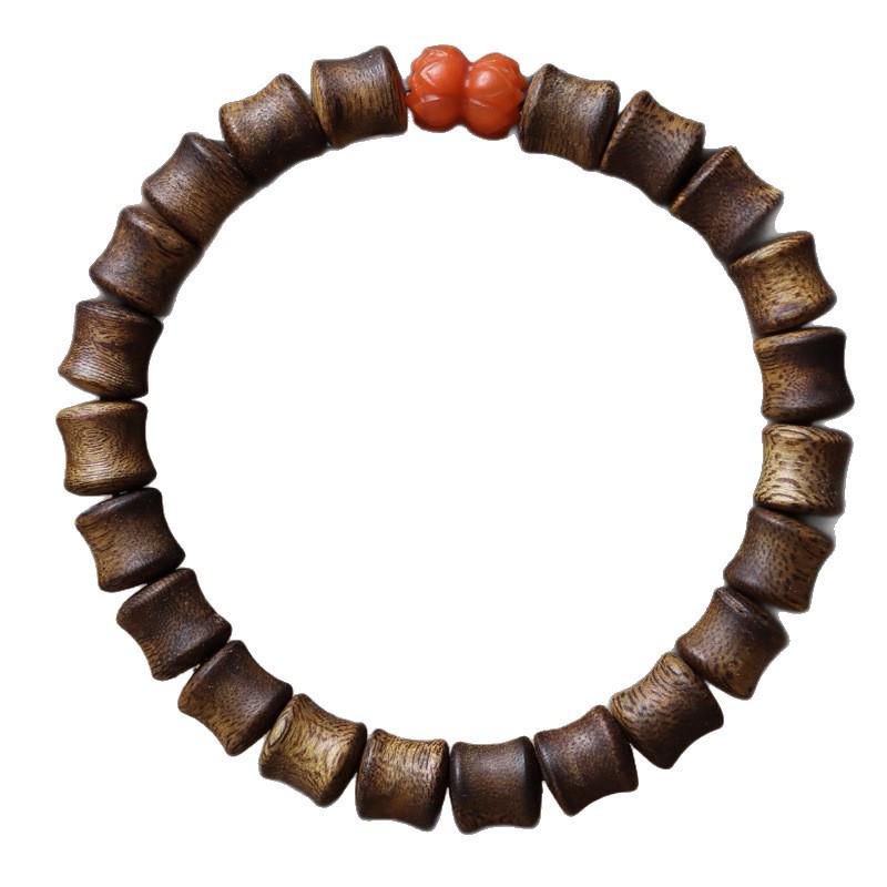 Hainan Green Qinan Agarwood Bamboo Joint & Lotus Bead Bracelet, 0.7 DIY, Unisex Prayer Beads