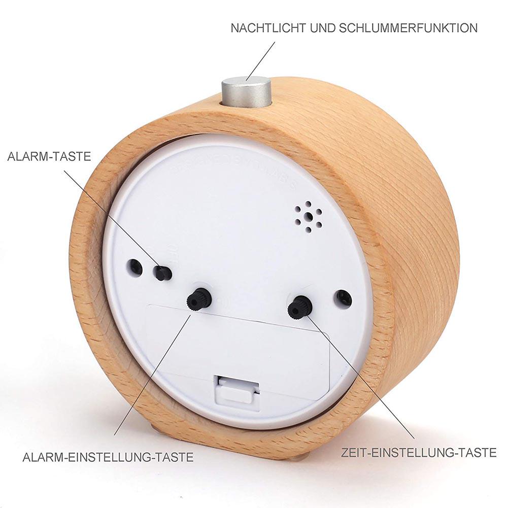 Small Alarm Clock with Night Light Classic Round Silence Table Clocks Snooze Function