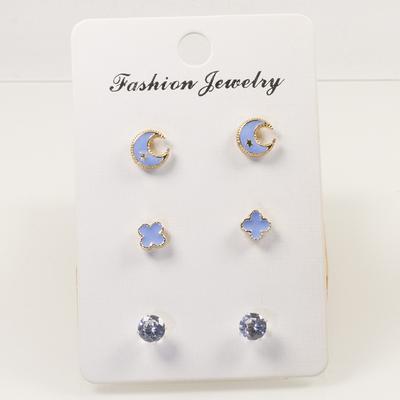Silver Needle Super Fairy Wind Four-leaf Clover Girl Stud Earrings Set, Gentle Little Flower Lady Wind Niche Design Sense