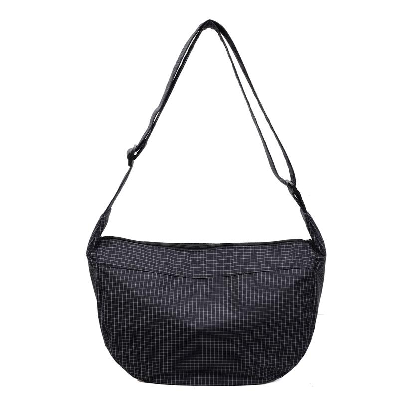 

Вместительная клетчатая холщовая сумка женская легкая сумка через плечо кроссбоди сумка-пельмень чёрный