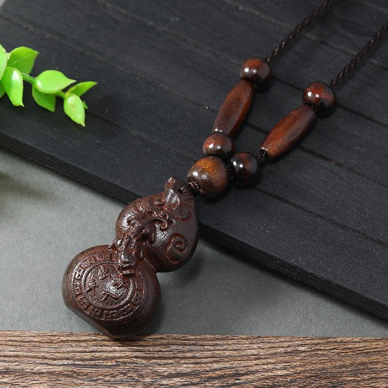 Hand-carved Mahogany Necklace Retro Femininity Long Autumn and Winter Sweater Chain Cotton and Linen Accessories