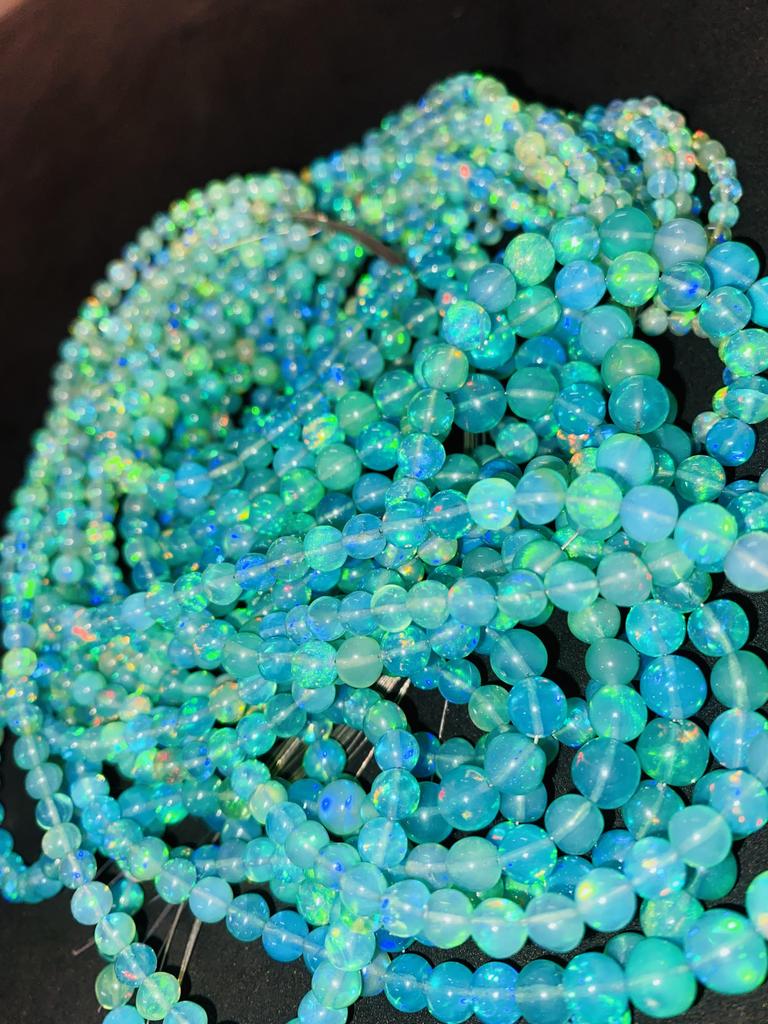 Transparent Fire Base Ethiopian Opal Balls Beads, Blue Opal Beads, Healing Stone Beads.