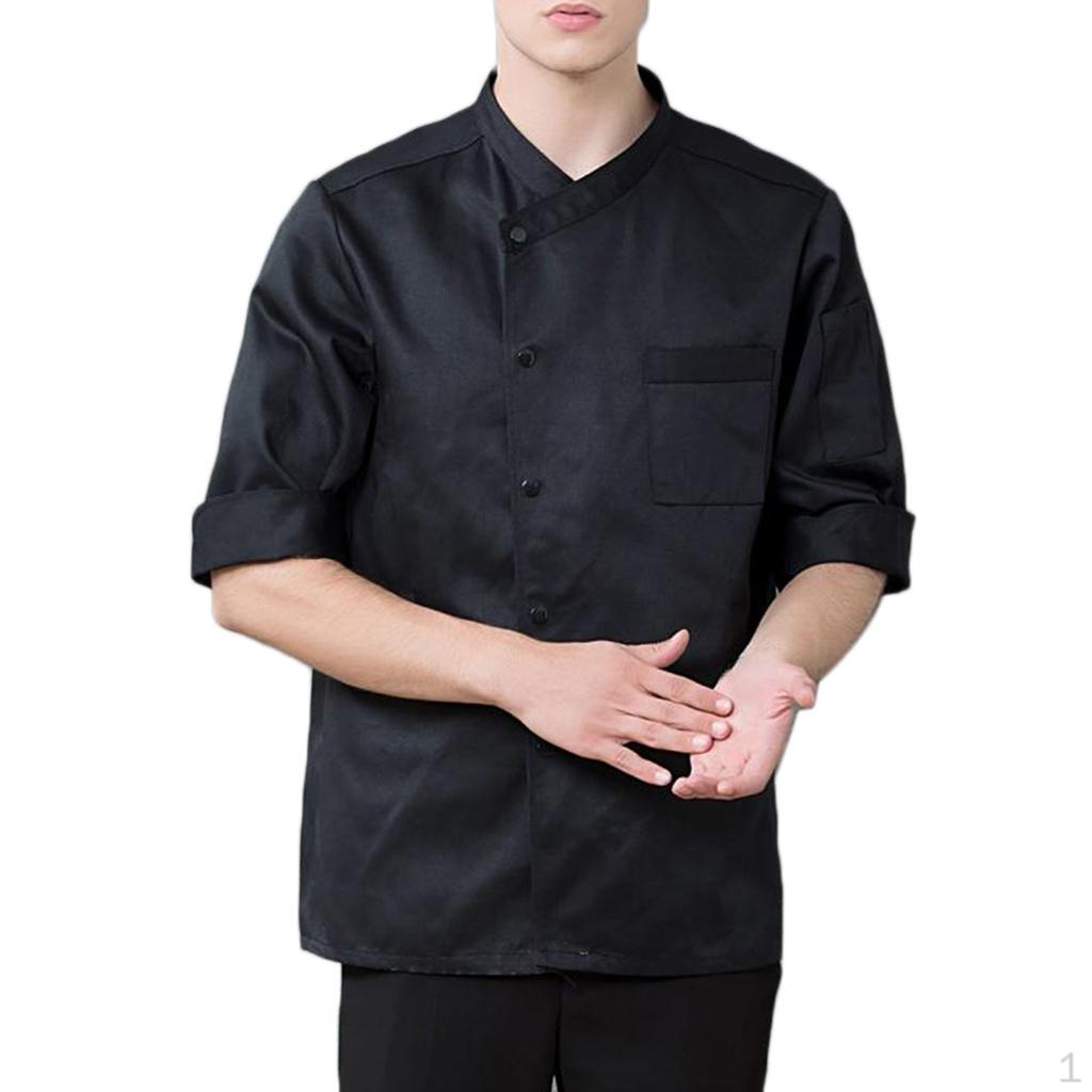 Women Men's 3/4 Sleeve Chef Coat Work Clothes Kitchen Jacket M