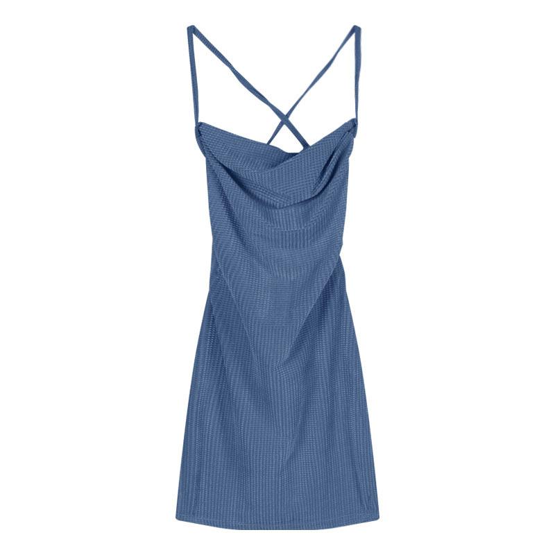 

Sweet Spice Girl Halter Sexy Suspender Dress Women s Summer Sleeveless Strap Neck Hollow Waist Hip Wrap Short Skirt One size fits all синий
